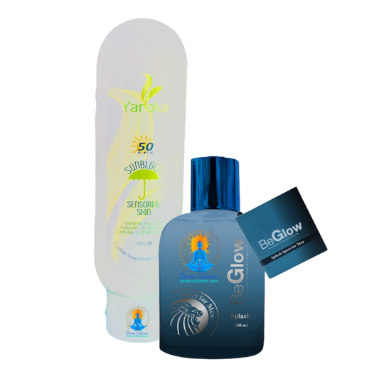 Kit para papa contiene Splash for men fragancia para perfumar y humectar y protector solar sunblock sensorial skin Yaroka.