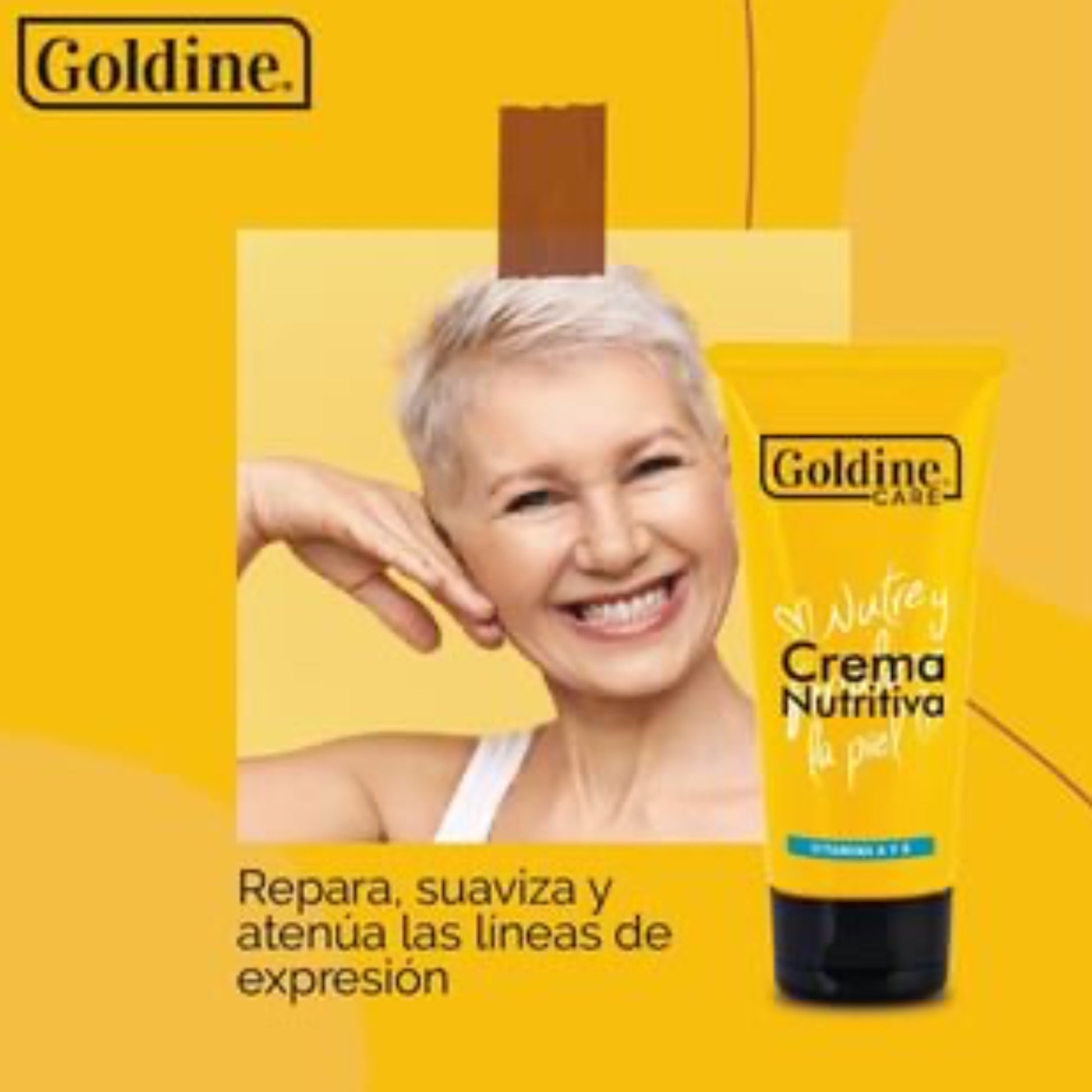 Crema nutritiva Goldine provee adecuada nutrición para la piel, previene envejecimiento prematuro, atenúa lineas de expresión.