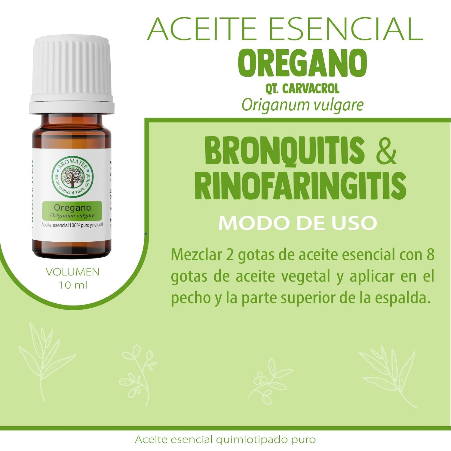 Aceite esencial de Orégano indicado en infecciones respiratorias, urinarias, digestivas, por hongos, parasitos y virus.