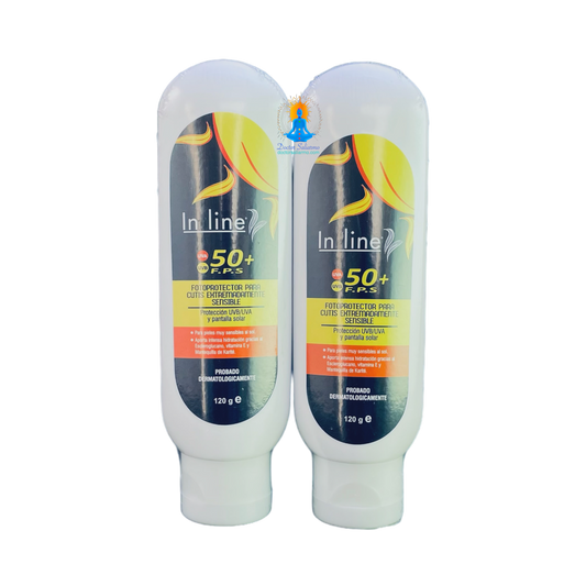 Fotoprotector FPS 50+ Inline para piel grasa es un bloqueador solar de alta fotoprotección UVB/UVA para pieles muy sensibles