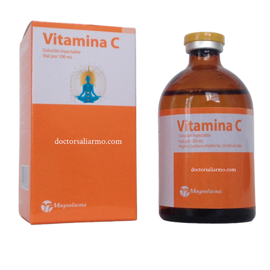 Vitamina C de MAGNOFARMA, 100 mL- 10gramos, con registro INVIMA para aplicación intravenosa, Precio $112.000 COP. 